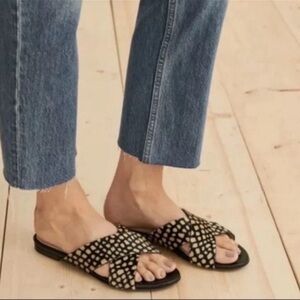 Jenni Kayne Ponyhair Black‎ Honey Giraffe Print Cross-over Slide Sandals EU40